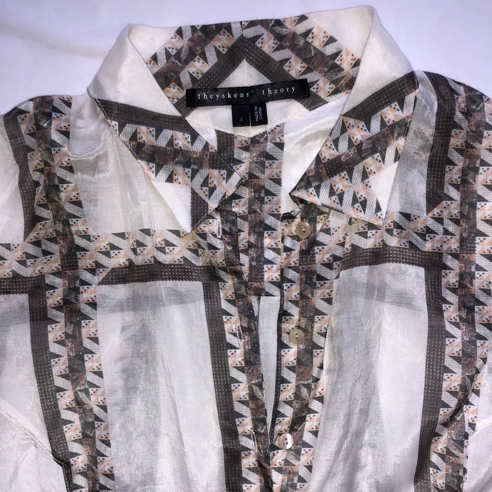 Theyskens Theory Printed Sheer Buttonup Blouse Szs - image 6